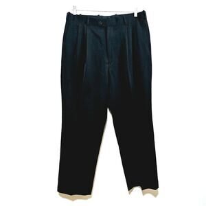 Greg Peters 100% Wool Pants Pleated Straight Leg Black Side Elastic Waist 36x29